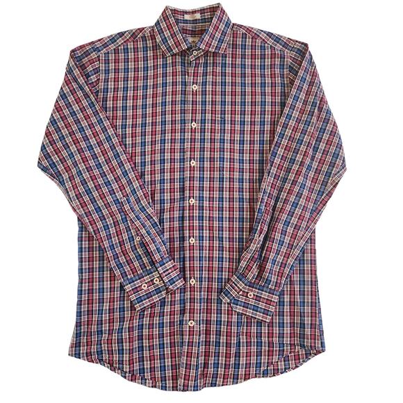 Peter Millar Plaid Button-down Shirt, 100% Cotton, long sleeved, size M Medium - Picture 2 of 12